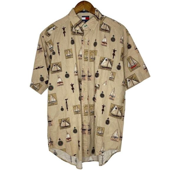 Tommy Hilfiger Linen Blend Nautical Short Sleeve Shirt Size Medium Men’s - Picture 1 of 10